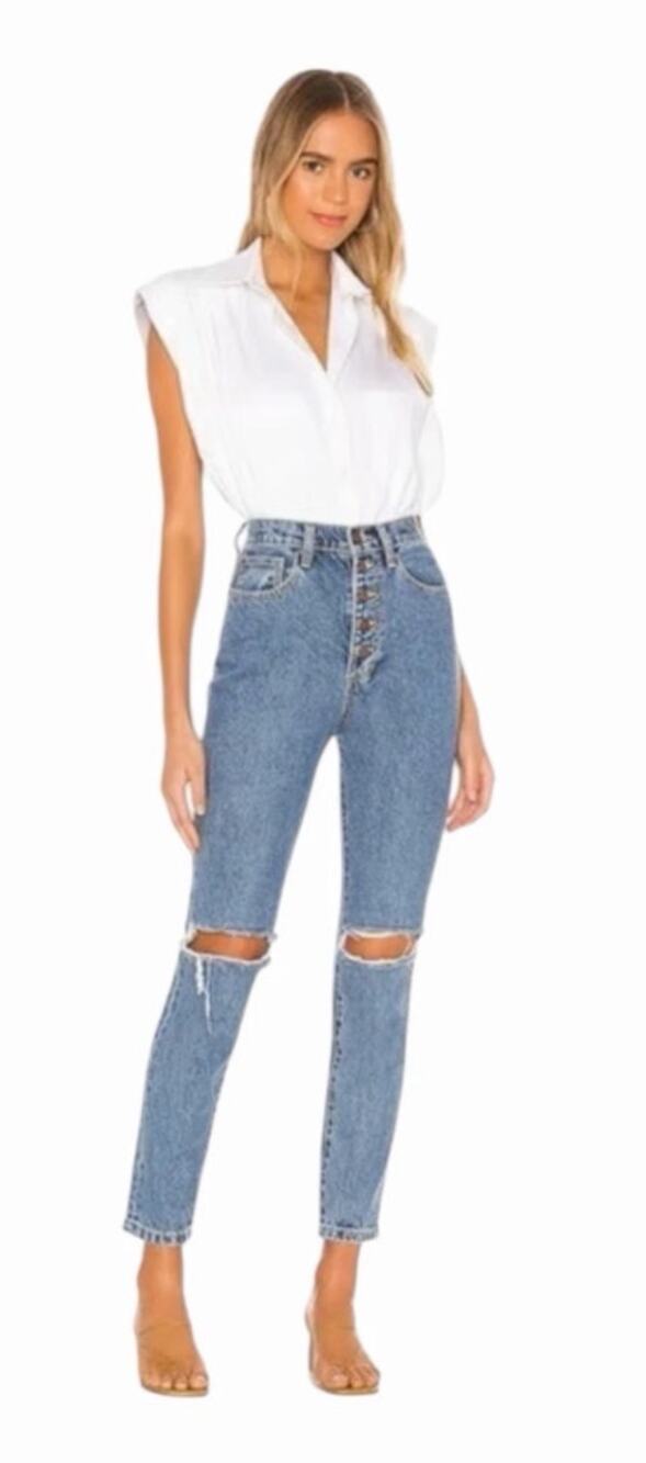 new WEWOREWHAT we wore what medium wash high rise Danielle denim jeans